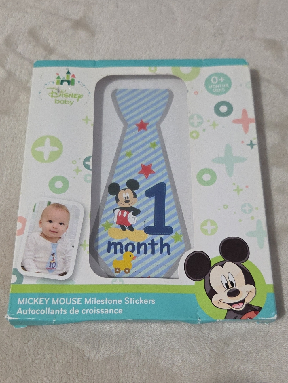 Disney Baby Mickey Mouse Blue and Teal Milestone Sticker - Tie Design
